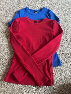 Ribbed Long-Sleeve Tees - Red & Blue